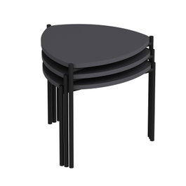 LENNY Mesa de centro apilable ovalada Antracita 45/40/35 cm - Mueble salón apilable